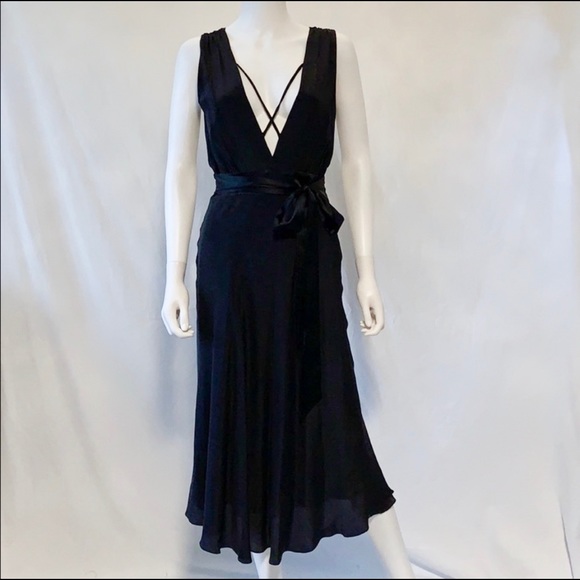 Miguelina Dresses & Skirts - Miguelina Gloria Silk Crepe Black Midi Dress